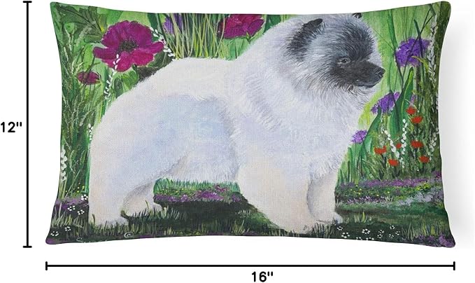 Caroline's Treasures SS8424PW1216 Keeshond Canvas Fabric Decorative Pillow Machine Washable, Indoor Outdoor Decorative Pillow for Couch, Bed or Patio, 12HX16W