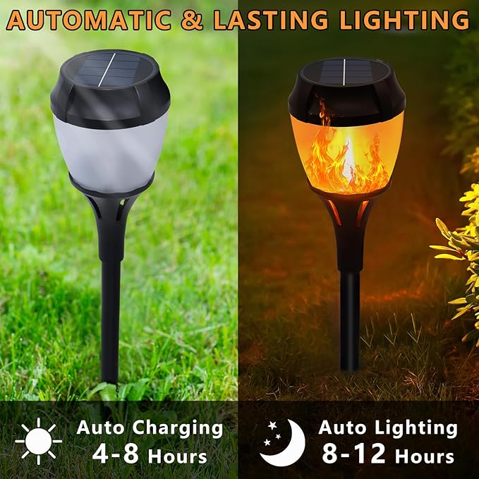 Swingers Solar Lights Outdoor,Solar Torch Lights with Flickering Flame,Waterproof Outdoor Garden Light for Christmas,Garden, Landscape, Path, Yard, Patio (8, Black)