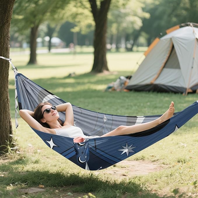 Celestial Pattern Outdoor Hammocks with Tree Straps Fabric Hammock for Camping & Hiking Essential