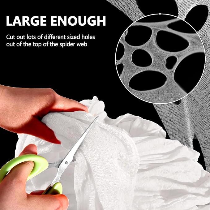 Glow in The Dark White 1000 Sqft Uncut Giant Spider Web Halloween Decorations Outdoor with 1 Black Light &10 Ground Nails Stretchy Beef Cloth Netting DIY Flexible Elastic for Yard Party Decor