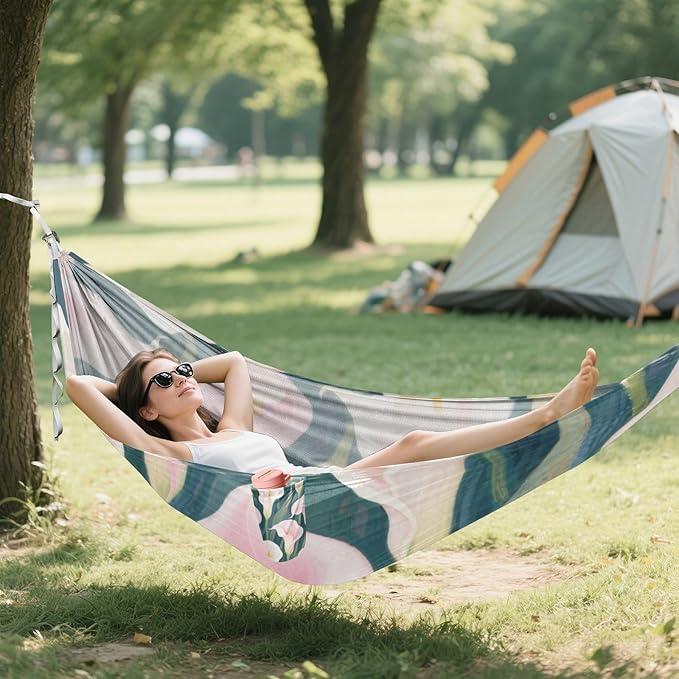 White and Pink Calla Lilies 330lb Capacity Camping Hammocks with Tree Straps Hanging Hammock for Outside Patio Backyard Poolside accesorios para campamento