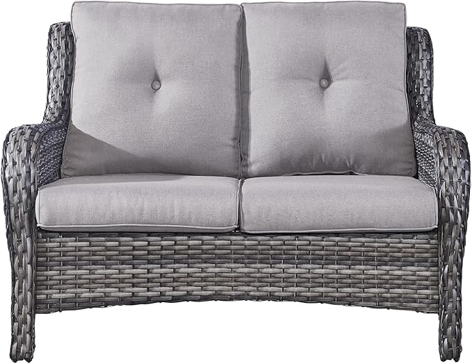 Rilyson Outdoor Loveseat Wicker Patio Sofa - 2-Seat Rattan Outdoor Couch Patio Furniture with Deep Seating and Comfortable Cushions for Outside Porch Deck Balcony(Mixed Grey/Grey)