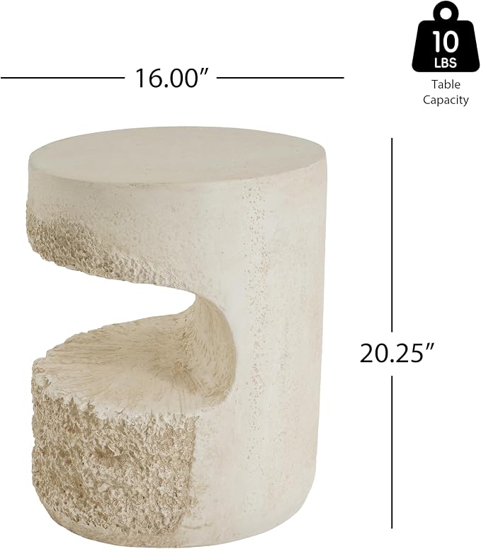 Merax Outdoor Patio Side Table, Modern Organic MGO Round Accent Side Table, 20.25" Height Small End Table with Beige Tone Travertine-Look Textured for Poolish Garden Balcony