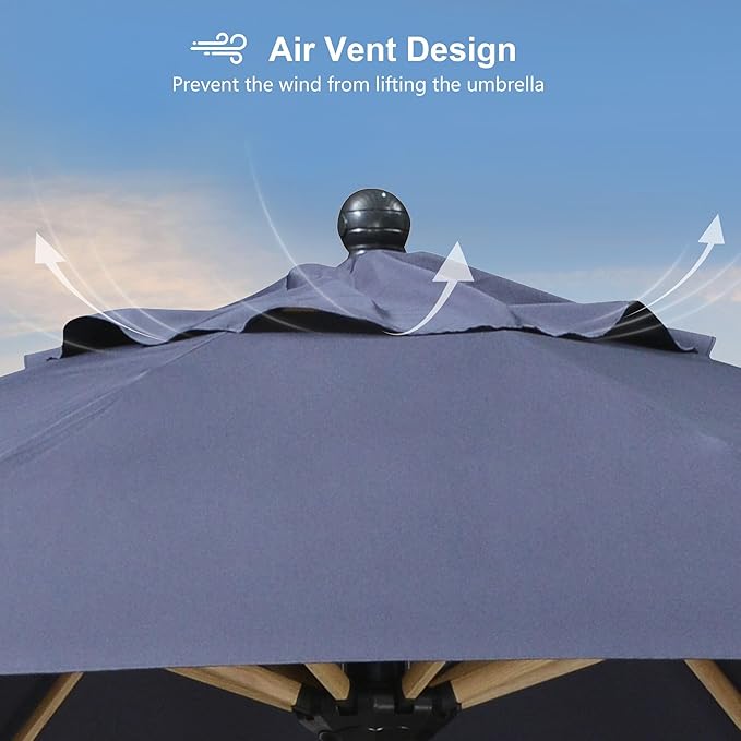 PURPLE LEAF 10 Feet Patio Umbrella Outdoor Table Umbrella Aluminum Round Market Umbrella with Push Button Tilt & 8 Sturdy Ribs and Crank Commercial Sun Umbrella for Garden Patio Balcony, Navy Blue
