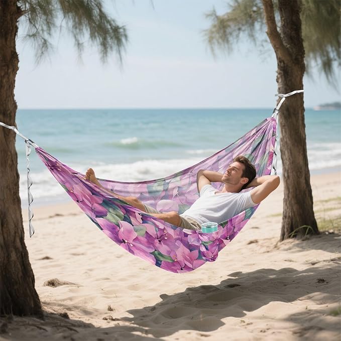 Camping Hammock Outdoor Hammocks for Outside Bougainvillea Flowers Purple Beach Trees Portable Lightweight with Pockets Tree Straps Indoor
