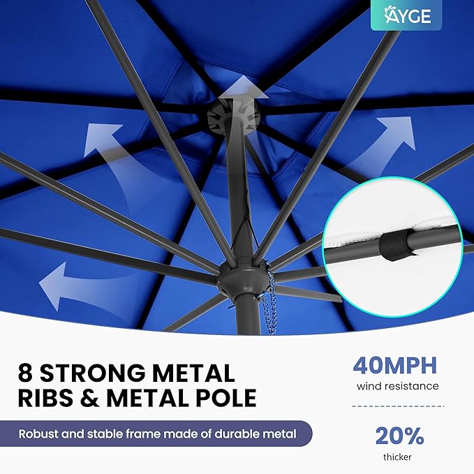 Ayge 8x10FT Large Rectangular Patio Umbrella Outdoor Table Umbrella w/Crank Rectangle Market Umbrella UV Protection for Garden, Deck,Lawn,Yard & Pool,blue