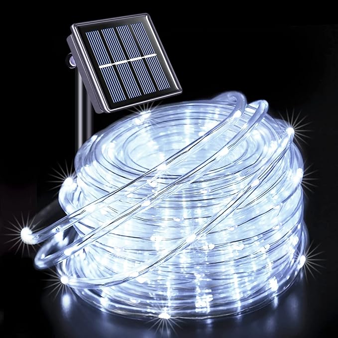 JMEXSUSS 66ft 200 LED 8 Modes White Solar Rope Lights for Pool | Solar Pool Lights Outdoor Waterproof, Solar Powered Christmas Lights for Fence,Gazebo,Yard,Walkway,Path,Garden Decor(White)