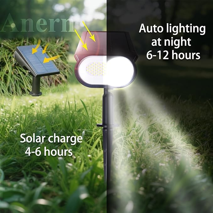 Solar Spot Lights Outdoor, 45 LEDs Landscape Lighting with Auto On/Off and 2 Lighting Modes, IP68 Waterproof Spotlights, Outdoor Solar Lights for Yard Garden, 4 Pack (Cool White)