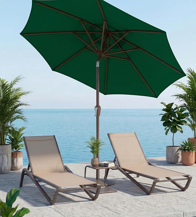 10FT Patio Umbrella, Outdoor Umbrella with Push Button Tilt and Crank, 8 Sturdy Ribs, UV Protection & Waterproof Market Umbrella for Pool, Backyard, Beach,Deck (Dark Green)