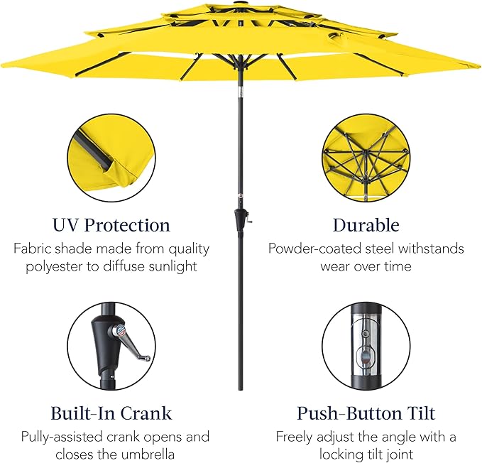 Best Choice Products 10ft 3-Tier Market Patio Umbrella, Outdoor Sun Shade with Tilt, Crank Lift, 8 Ribs for Backyard, Deck, Poolside