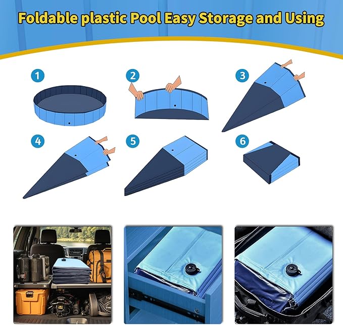 CACSPS Foldable Dog Pool, 47" x 12" Kiddie Pool with Hard Plastic, Non-Slip Dog Bath Tub for Outdoor Backyard, Collapsible Dog Swimming Pool for Kids Dogs Pets (Blue)