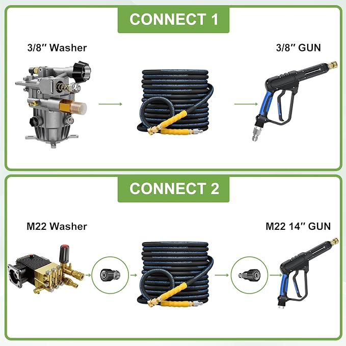 3/8" 4800PSI Pressure washer hose 100ft for cold and hot water Max 248°F with 3/8"quick connect Kink resistant Steel Wire Braided Power Washer Hose with M22 14mm Adapter,Blue