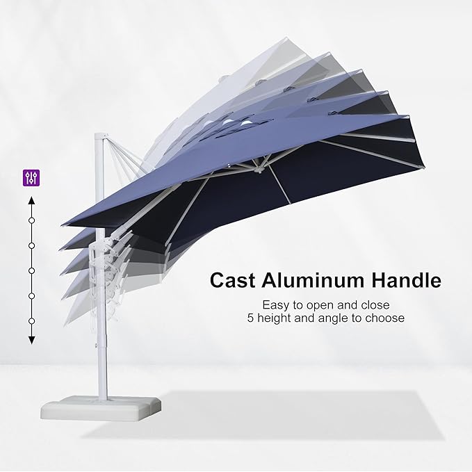 PURPLE LEAF 10 FT Right-left Tilt Patio Umbrella Swivel White Cantilever Umbrella with Tilt Aluminum Outdoor Umbrella with 360° Rotation for Deck Pool Garden, Navy Blue
