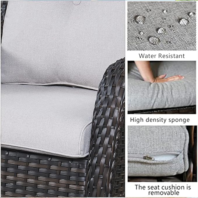 HUMMUH Outdoor Swivel Rocker Wicker Patio Chairs High Back PE Rattan Glider Chairs 4PCS Patio Furniture Set(Brown,Beige)