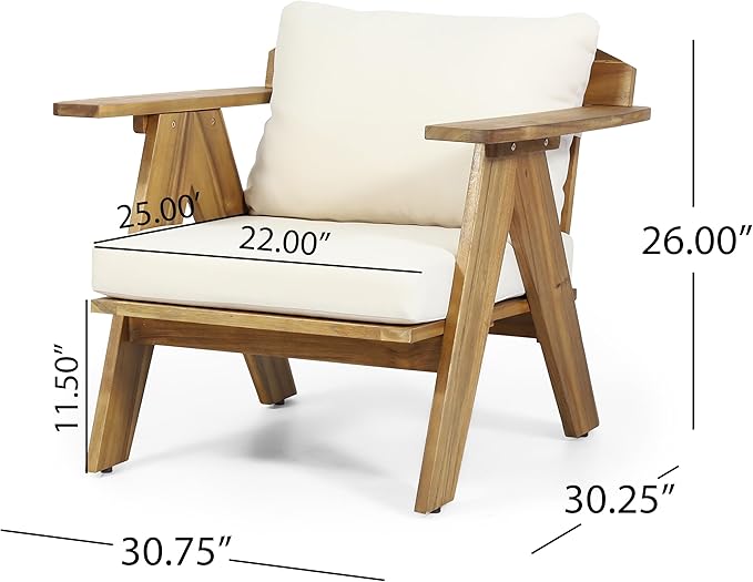 Merax 2 Pcs Outdoor Acacia Wood Club Chairs Patio Conversation Set with Cushions,Teak Finish