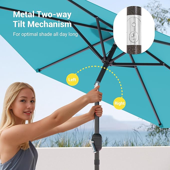 7.5ft Outdoor Umbrella Patio Umbrella,2-Year-Non-Fading,Table Market Patio Umbrella with Push Button Tilt and Crank,for Pool, Deck, Garden,Backyard