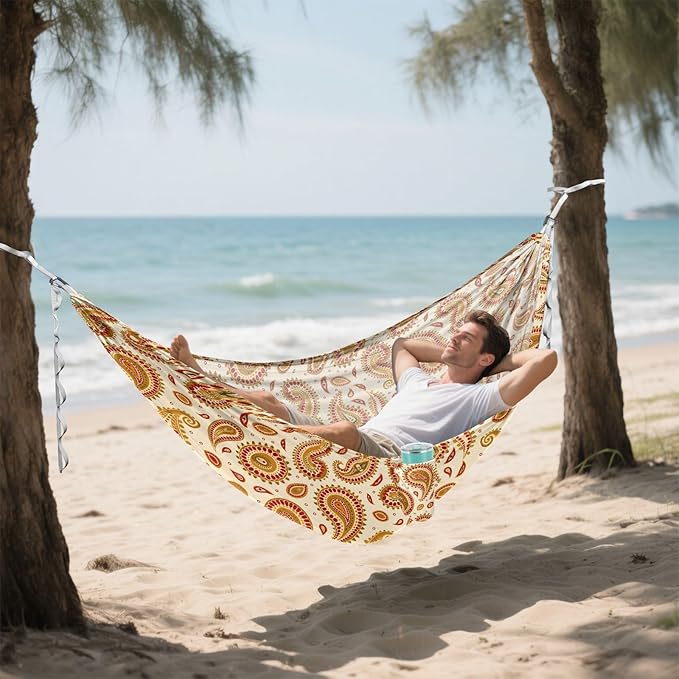 Camping Hammock Outdoor Hammocks for Outside Paisley Indian Beach Trees Portable Lightweight with Pockets Tree Straps Indoor
