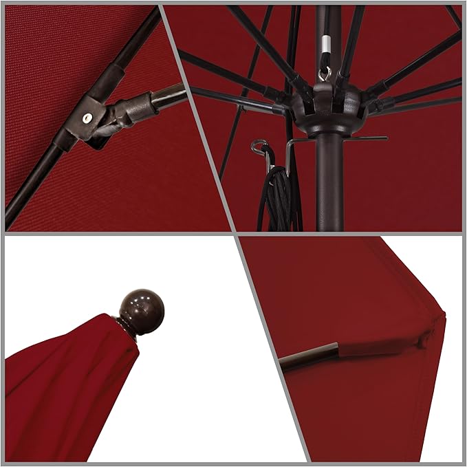 California Umbrella 11Ft Commercial Grade Market Umbrella, Pulley Lift, Aluminum/Fiberglass, 2mm pole wall, Bronze Frame, Solution Dyed Red Fabric