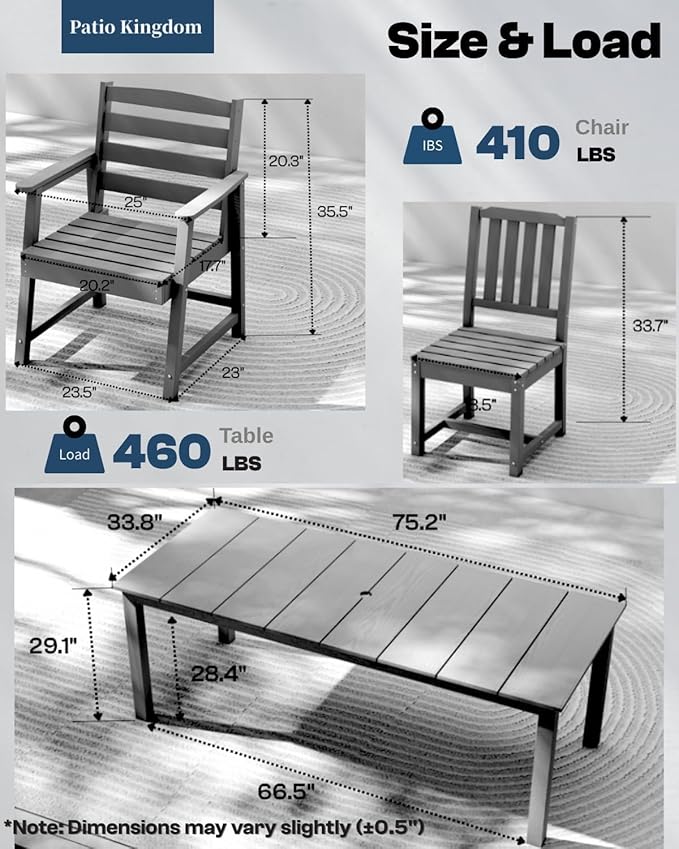 9-Piece Outdoor Dining Set for 8, 75.2" HDPE Table with Umbrella Hole & 8 Chairs, All-Weather Patio Furniture for Lawn, Yard, Deck, or Poolside, Fade & Crack Resistant (Grey)