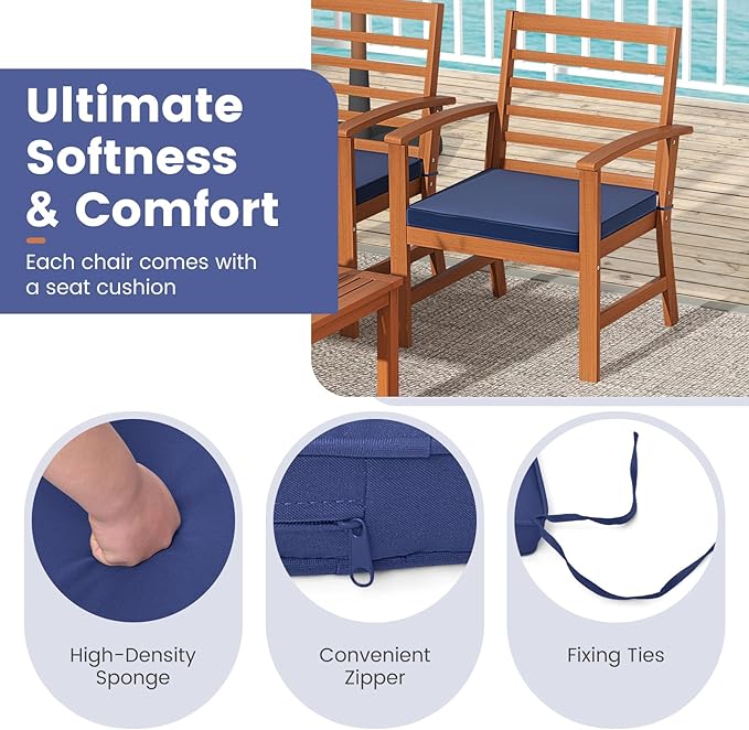 Tangkula 4 Pieces Outdoor Furniture Set, Acacia Wood Conversation Set w/Soft Seat Cushions, Stable Acacia Wood Frame, Patio Sofa & Coffee Table Set for Backyard, Porch, Poolside (Navy)