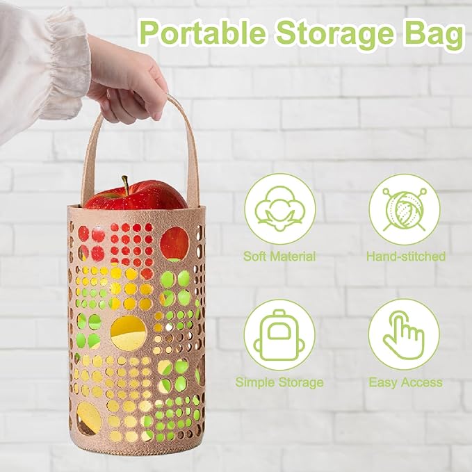 Hanging Fruit Basket 2Pcs Fruit Hammock for Kitchen Space Saving Stackable Wall Storage Bag with Hooks for Fruits, Vegetables, Flowers, Braeds (Brown)