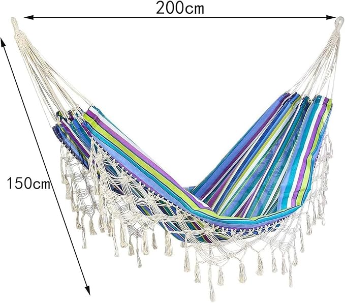 Hangmat 200x150 Cm Boho Macrame Hammock with Elegant Tassels and Fishtail Knitting Beach Outdoor Buiten Hammock(B)