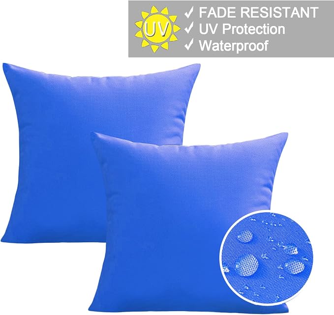 VAKADO Outdoor Waterproof Throw Pillow Covers 24X24 Set of 2 Decorative Blue Patio Furniture Cushion Cases Outside Decor for Couch Garden Bench Porch