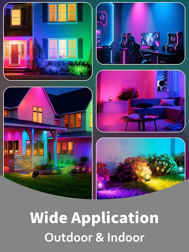 T-SUN Christmas Led Mini Flood Light Outdoor, 10W RGB Color Changing Waterproof Security Lights, with US Plug, Remote Control Spotlight for Garden Backyard Garage Decorative Stage Landscape (5 Pack)