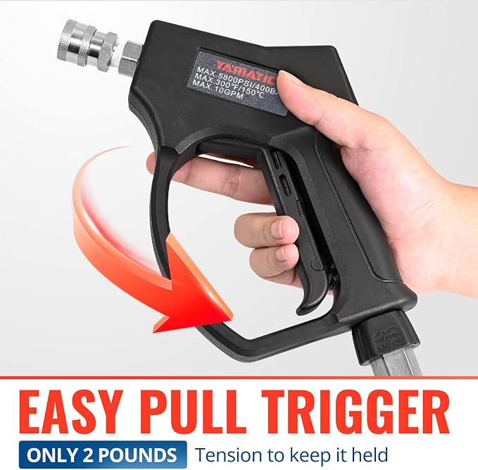 YAMATIC Stainless Steel Pressure Washer Gun 5800 PSI with Swivel 3/8" Plug, High Power Washer Extension Wand Easy Pull Trigger Handle with 1/4" Quick Connect for Foam Cannon Gun Car Wash