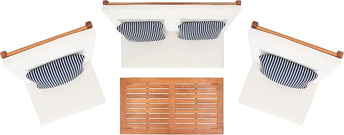 Safavieh Outdoor Chaston Natural and Beige 4-Piece Set with Navy Striped Pillows