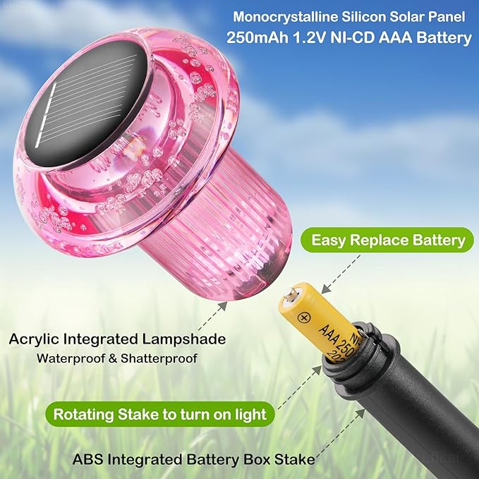 Solar Lights Outdoor 8 Pack Mother's Day Solar Pathway Lights Outdoor Pink Purple Mushroom LED Waterproof Lighting Stake for Women Outside Yard Path Garden Lawn Landscape