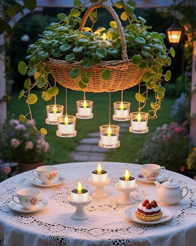 SoulBay 6pcs Solar Power Tea Lights Outdoor Candle Flameless Flicker IP65 Waterproof Rechargeable LED Candles with Dusk to Dawn Sensor for Lantern Garden Camping Party Home Decorations, 2.3" x 2"