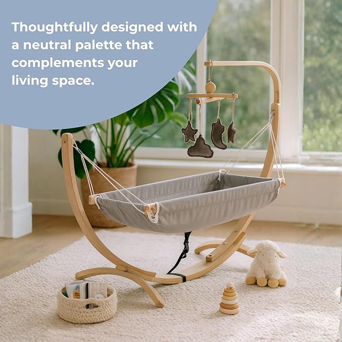 Kids Hammock Bed for Children Ages 3 to 5 Years, 15 to 36 kg Capacity, Comfortable Fabric with Wooden Frame, Portable and Easy to Assemble for Indoor and Outdoor Use (Grey-2)