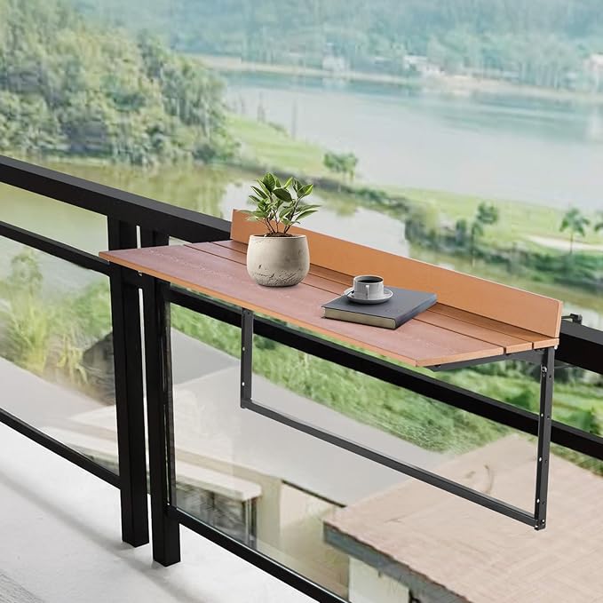 VEVOR Balcony Hanging Table, 39 x 13.6 inch, Outdoor Balcony Bar Table for Railings, 5-Level Adjustable, Fit Railing from 1" to 3.7", Serving Table for Patio & Deck