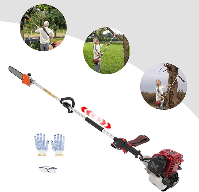 43CC 4 Stroke Pole Saw Powerful Gas Pole Chainsaw Telescopic Tree Pole Pruner,Fitted with 12-inch Chain Rail,Used For Wood Cutting, Sawing High Altitude Branches, Garden Pruning