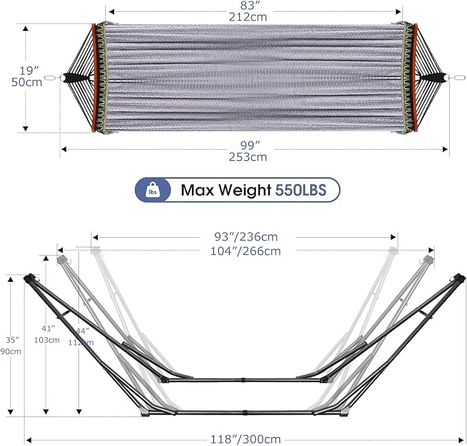 Goutime Collapsible Hammock Stand with Carry Bag, 550lbs, Portable, Grey | 3 level adjustable up to 10ft, double layer hammock net, fits indoor, yard, camping, and outdoor use