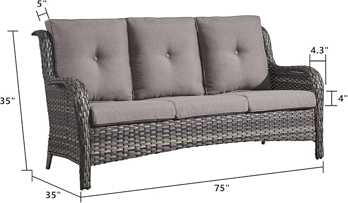 Rilyson Outdoor Couch Wicker Patio Sofa - 3 Seat Rattan Sofa with Deep Seating and Comfortable Cushions for Outside Porch Deck Balcony Garden(Mixed Grey/Grey)