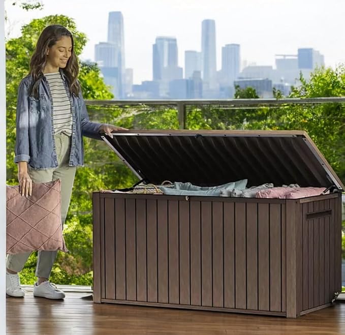 Outdoor Storage Box with Lockable Lid - Weather-Resistant and Stylish (Brown, 170)