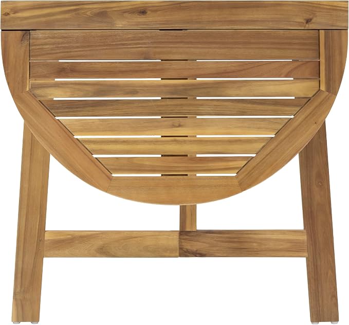 roomfitters Outdoor Half-Round Folding Acacia Wood Bistro Table, Small Space Patio Dining Accent Table, Natural