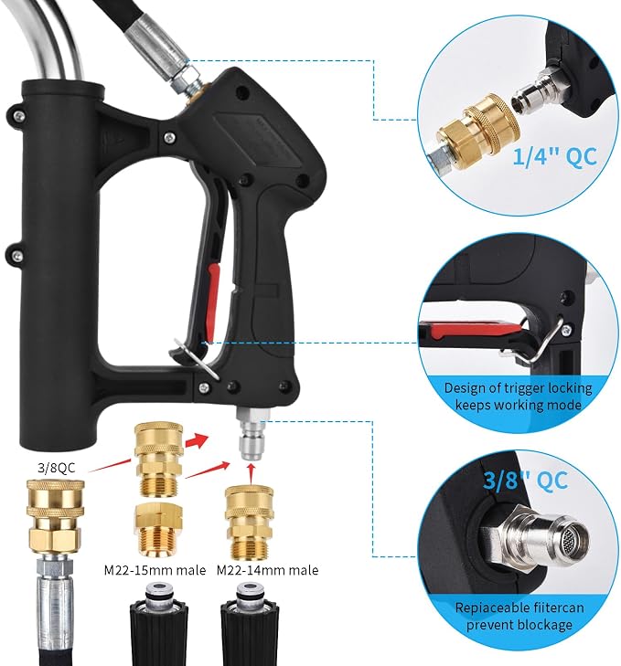 24 FT Power Washer Extension Wand with Turbo Nozzle & Brush Head | Telescoping Pressure Washer Extension Wand, Aluminum Solar Panel Cleaner Pole, 7 Nozzle Tips, 3 Adapters & Harness
