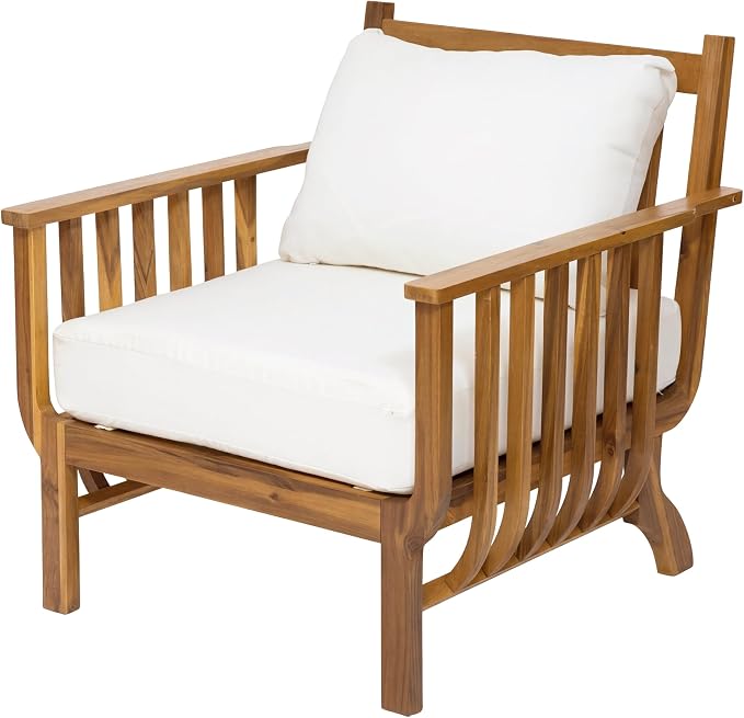 Merax 2 Piece 31.1" Mid-Century Modern Acacia Wood Outdoor Club Chair with Weather-Resistant Cushion, Patio Lounge Chair for Poolside, Deck, Backyard