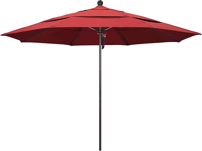 California Umbrella 11' Round Aluminum/Fiberglass Umbrella, Pulley Lift, Bronze Pole, Sunbrella Henna Fabric