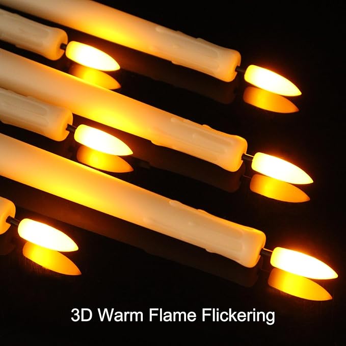 12 Pcs Flickering Flameless LED Taper Candles, 11" Long Fake Taper Candles Battery Operated with Remote Timer, Ivory Plastic Electric Dripping Candlesticks for Wedding Party Holiday