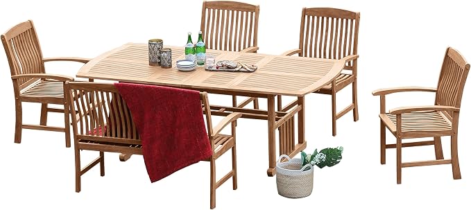 Cambridge Casual Caterina 6-Piece Outdoor Dining Set, Solid Teak Wood Patio Table with Bench and Armchairs, Weather-Resistant Garden Dining Furniture for Deck, Porch, Backyard, or Outdoor Space