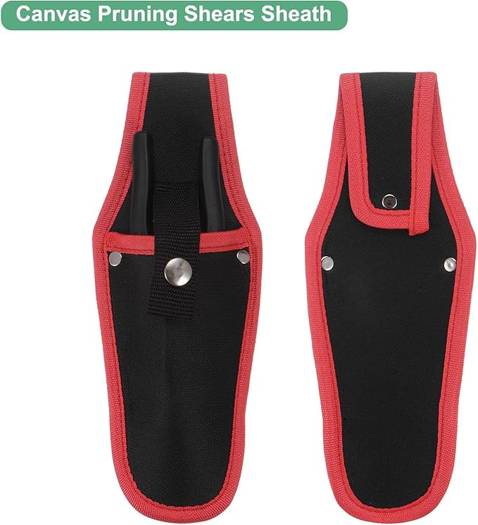 M METERXITY Garden Pruner Sheath, Portable Canvas Pruning Shears Sheath Plier Holder for Belt, Garden Scissors Case for Hand Pruner/Garden Shears/Clippers [Red-Black]