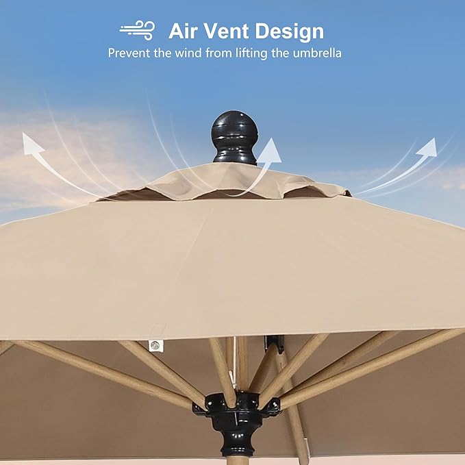 PURPLE LEAF 8' x 8' Square Patio Umbrella Market Umbrella Aluminum Outdoor Table Umbrella with Push Button Tilt & 8 Sturdy Ribs and Crank Square Outdoor Umbrellas for Pool Backyard Deck, Taupe