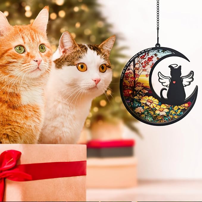 BamLue Cat-Angle Suncatcher Loss Sympathy Gift, 2-Layer DIY Memorial Sun Catcher, Pet Bereavement Gift, Gifts for Loss of Cat in Loving Memory