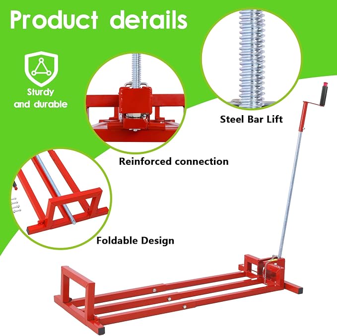 Foldable Lawn Mower Lift for Riding Tractors, Portable Lawn Mower Jack Lift Zero Turn & Telescoping Lawns Tractor Lifts with Adjustable Height/Manual or Power Handles, 880 LBS Capacity (Red)
