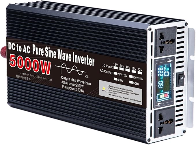 5000W Pure Sine Wave Power Inverter, 12V/24V DC to 110V/220V AC Voltage Converter, Car Inverter with Outlets for Truck/RV/Home,24V to 110V