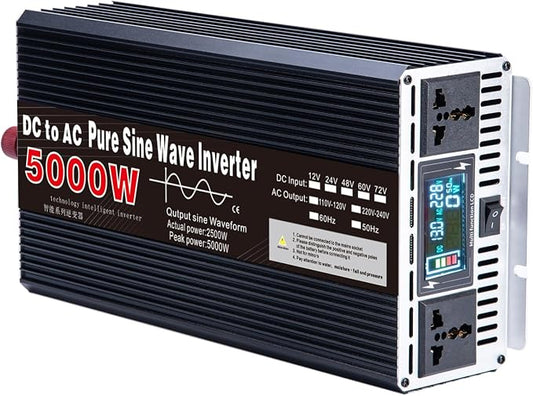 5000W Pure Sine Wave Power Inverter, 12V/24V DC to 110V/220V AC Voltage Converter, Car Inverter with Outlets for Truck/RV/Home,24V to 110V